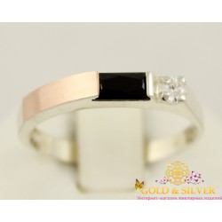 Серебряное кольцо с вставкой золота 375 пробы. 044фч